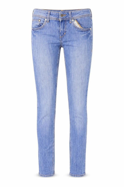 Front view of H&M women’s blue skinny jeans, size UK 27, 30-inch leg
