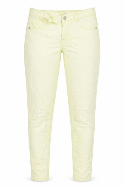 Front view of mohiti women’s yellow straight jeans, size UK 30, 30-inch leg