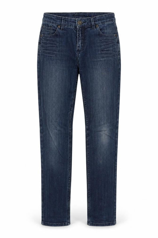 Front view of Oasis women’s blue straight jeans, size UK 28, 32-inch leg