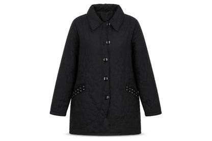 Front view of Being Casual women’s black overcoat coat, size UK 14