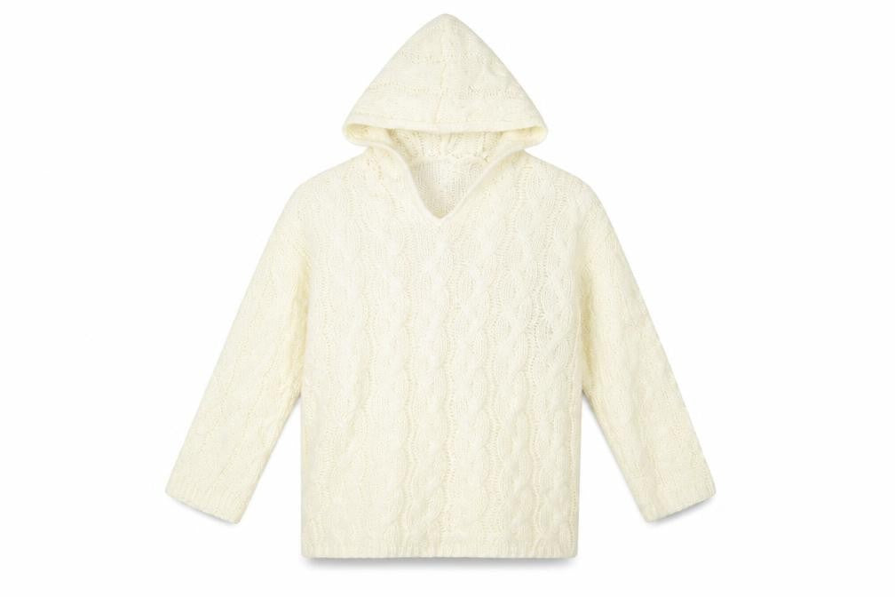 Front view of women’s ivory pullover hoodie, size L