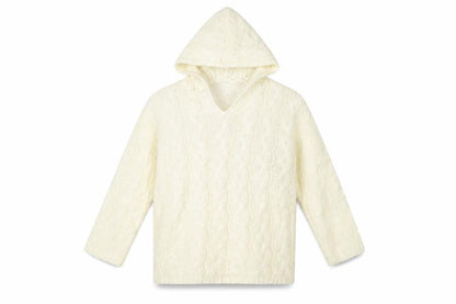 Front view of women’s ivory pullover hoodie, size L