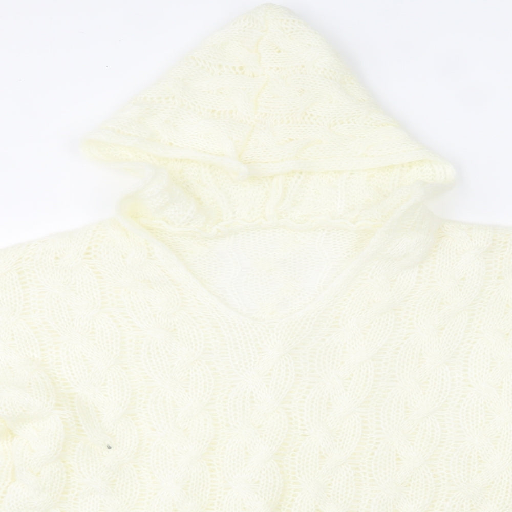 Close-up detail of women’s ivory pullover hoodie, size L