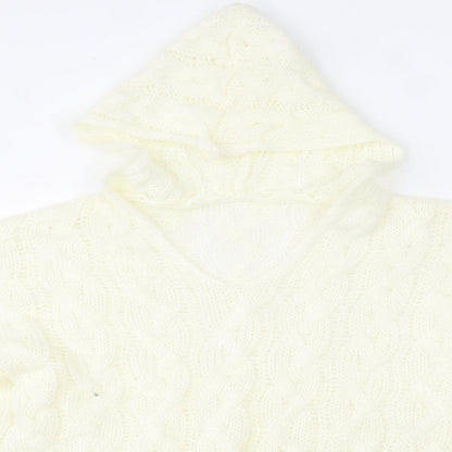 Close-up detail of women’s ivory pullover hoodie, size L