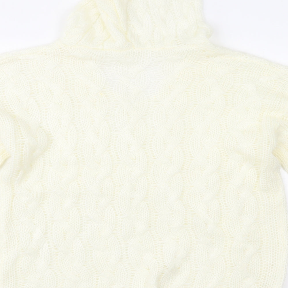Brand and care label for women’s ivory pullover hoodie, size L