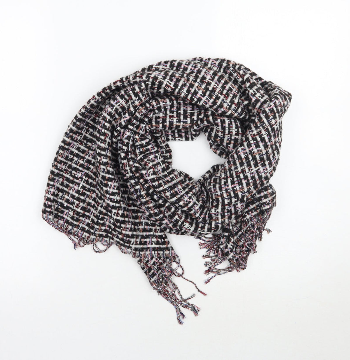 Front view of Preworn women’s white check scarf