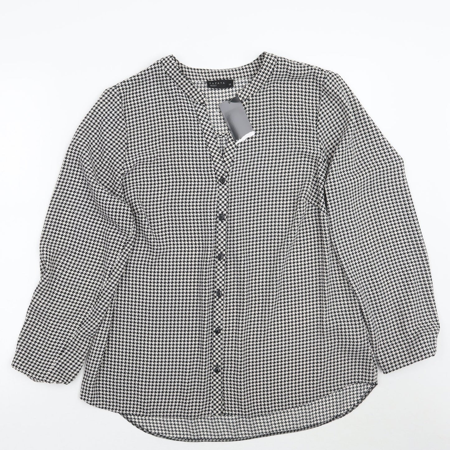 Papaya Womens White Check  Basic Button-Up Size 14