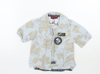 Feu Follet Boys Blue Floral  Basic Button-Up Size 2-3 Years