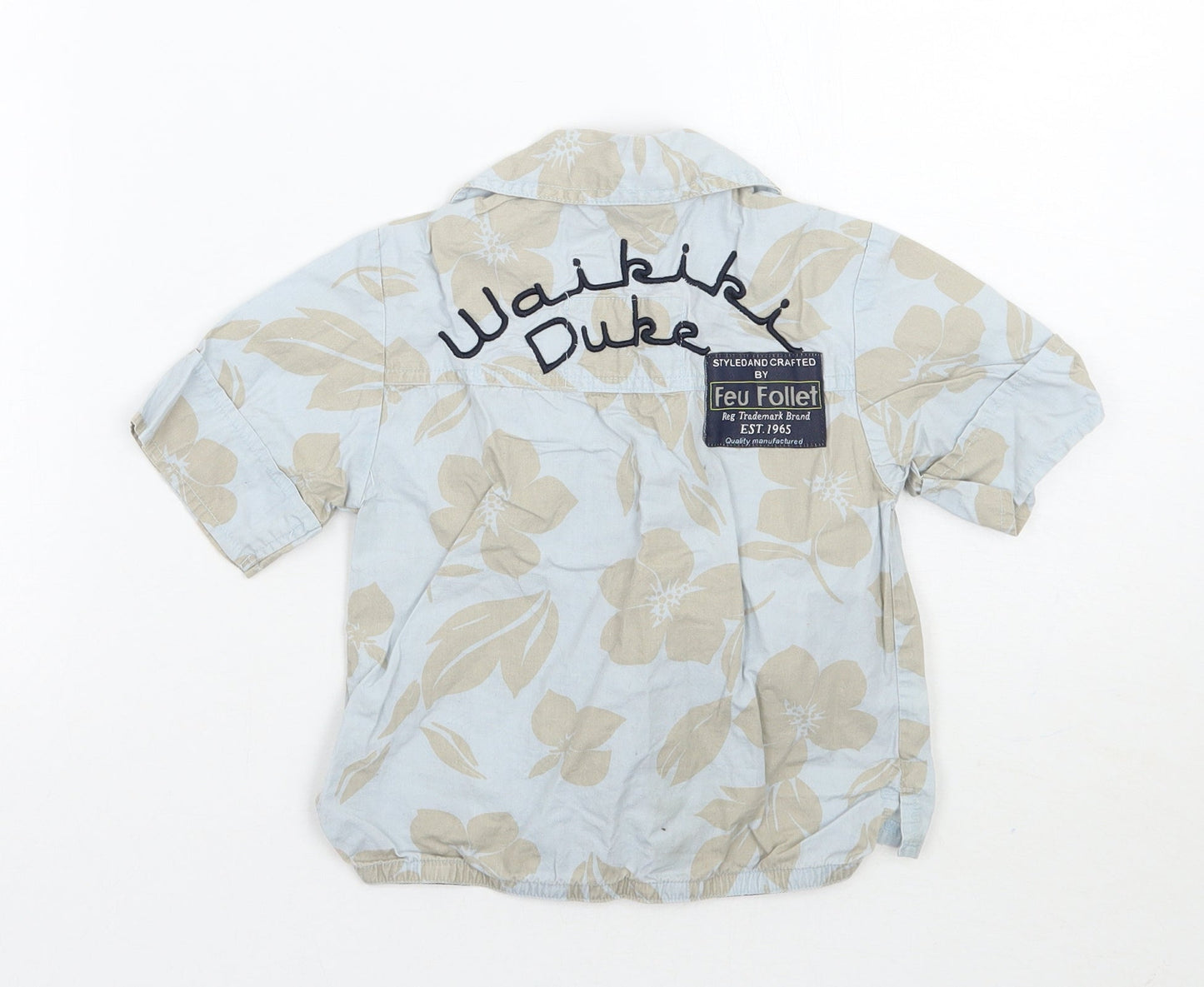 Feu Follet Boys Blue Floral  Basic Button-Up Size 2-3 Years