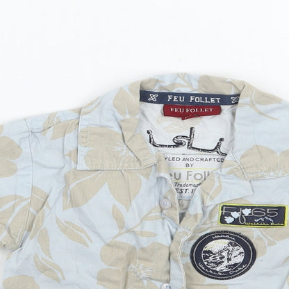 Feu Follet Boys Blue Floral  Basic Button-Up Size 2-3 Years