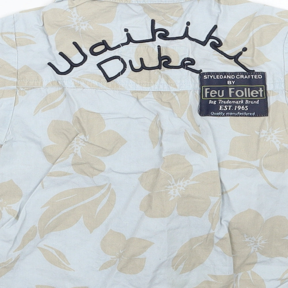 Feu Follet Boys Blue Floral  Basic Button-Up Size 2-3 Years