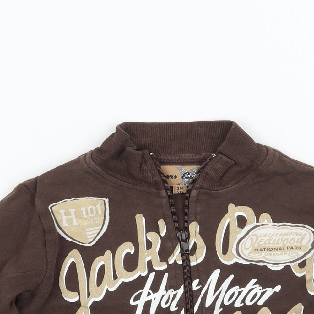 Close-up detail of Flyers eagle boys’ brown jacket coat, size 3-4, years