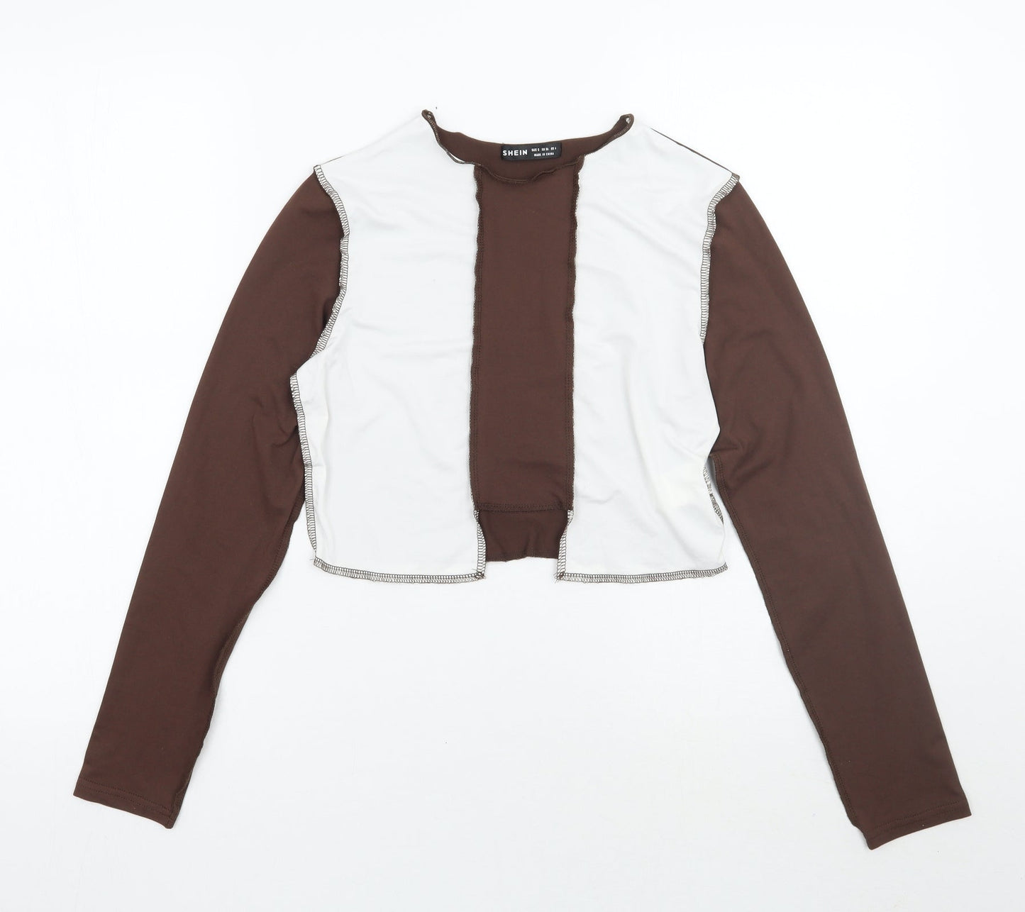 SheIn Womens Brown Striped  Cropped T-Shirt Size S