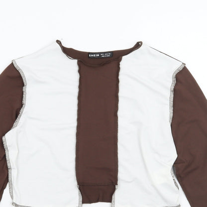 SheIn Womens Brown Striped  Cropped T-Shirt Size S