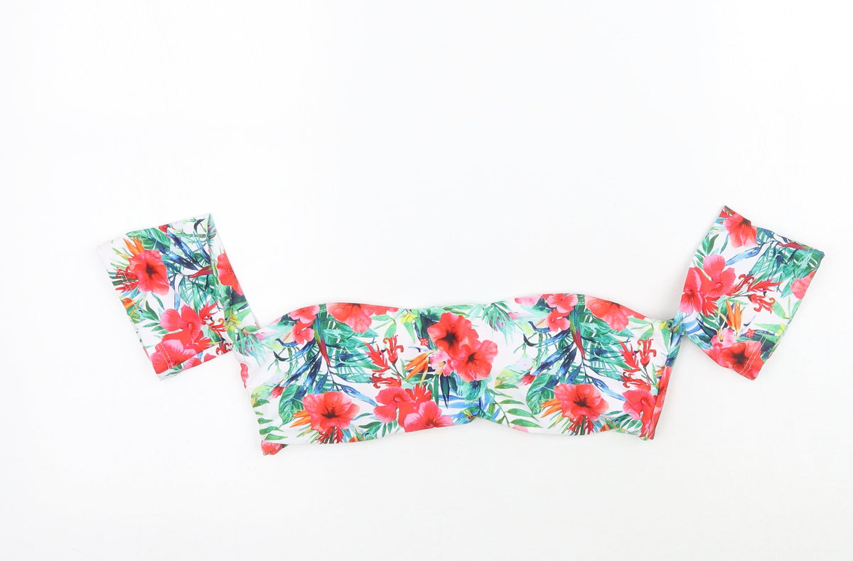 Additional front view of Hello women’s white floral cropped tank, size UK 10