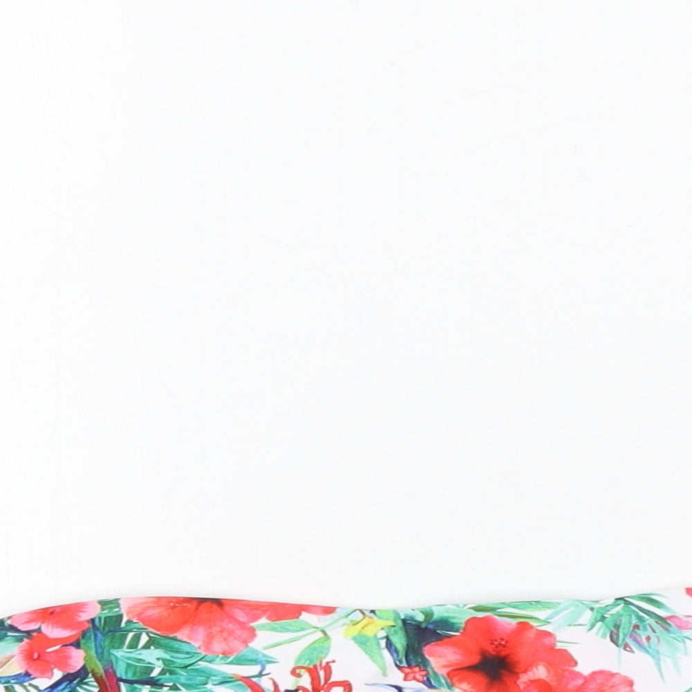 Close-up detail of Hello women’s white floral cropped tank, size UK 10