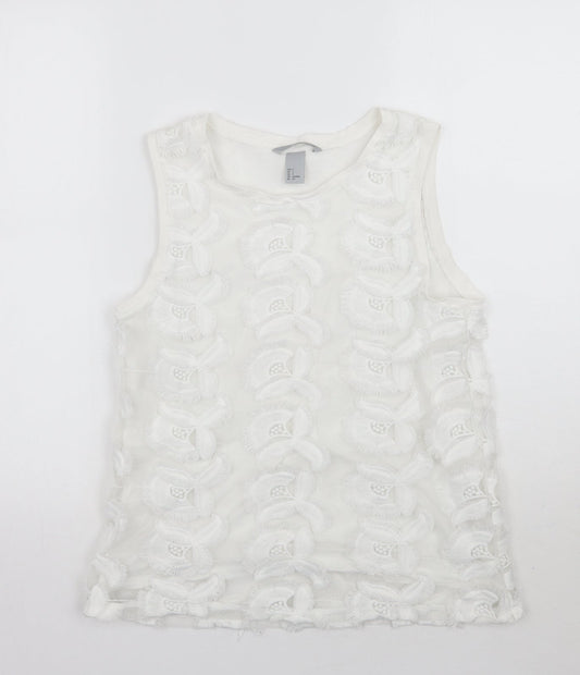H&M Womens White Floral  Basic T-Shirt Size S