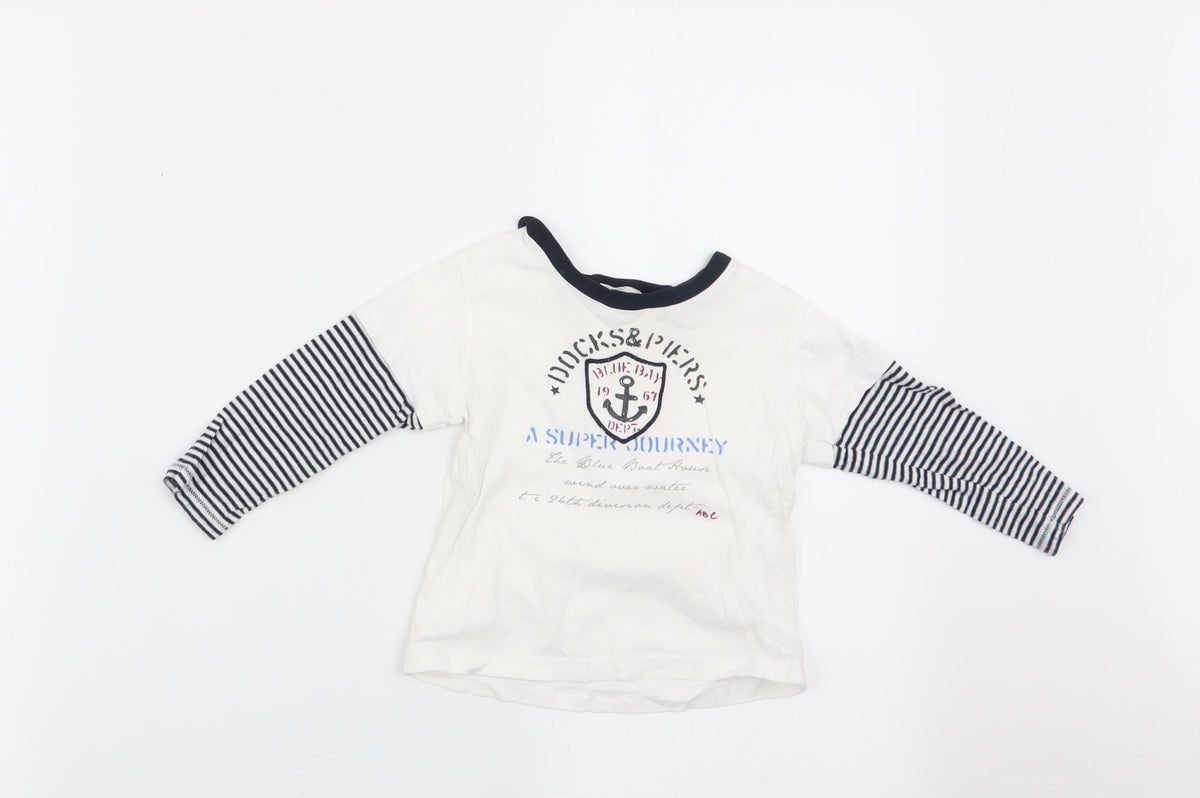 Additional front view of Beneton boys’ ivory striped basic casual, size 9-12, months - docks & piers