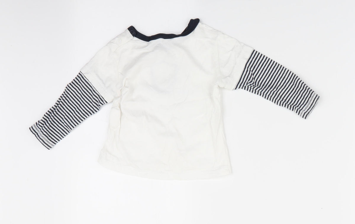 Back view of Beneton boys’ ivory striped basic casual, size 9-12, months - docks & piers