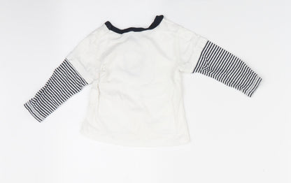 Back view of Beneton boys’ ivory striped basic casual, size 9-12, months - docks & piers
