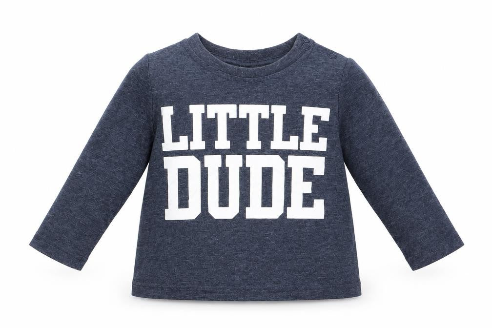 Front view of F&F boys’ blue basic casual, size 9-12, months - little dude