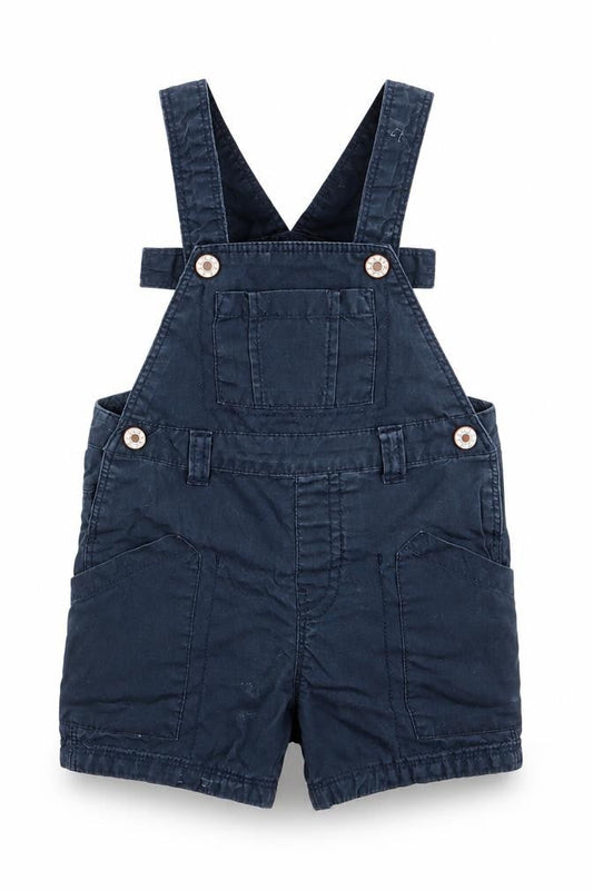 Front view of Beneton boys’ blue dungaree one-piece, size 9-12, months