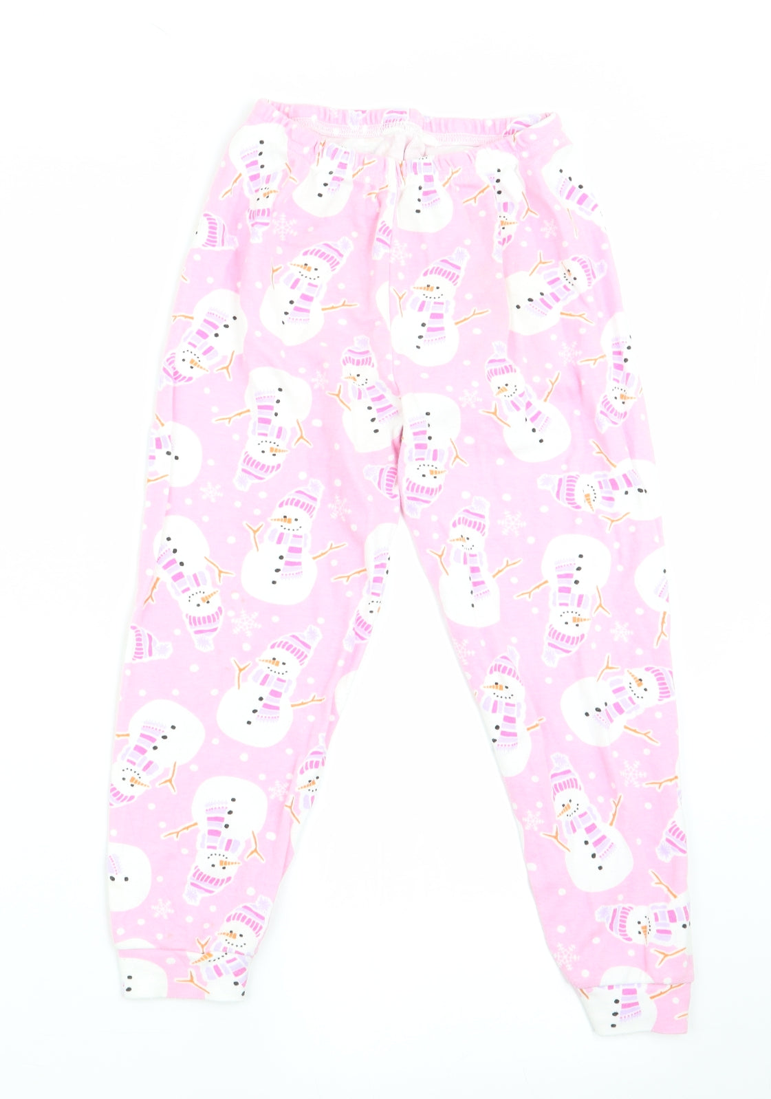Preworn Girls Pink Solid   Pyjama Pants Size 7-8 Years  - Snowman Print