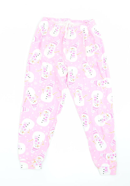 Preworn Girls Pink Solid   Pyjama Pants Size 7-8 Years  - Snowman Print