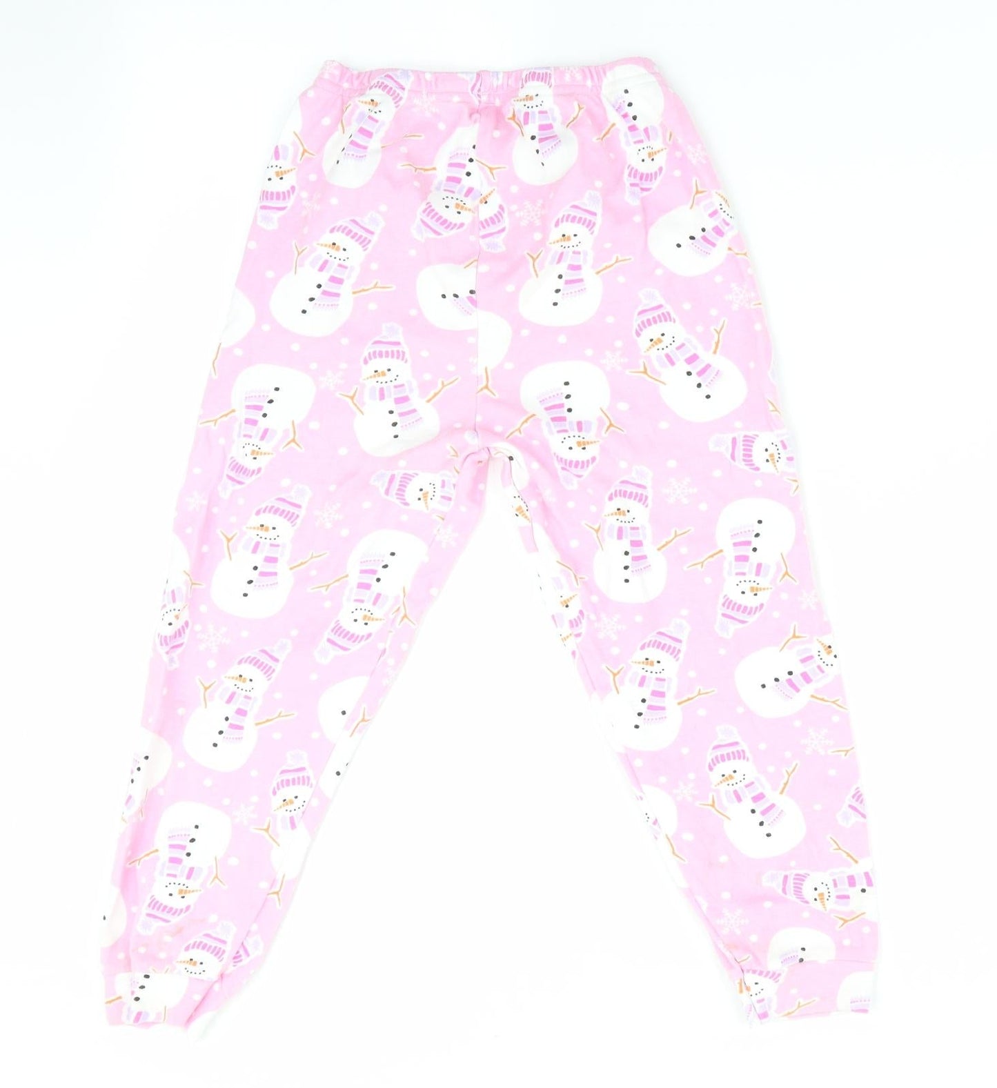 Preworn Girls Pink Solid   Pyjama Pants Size 7-8 Years  - Snowman Print