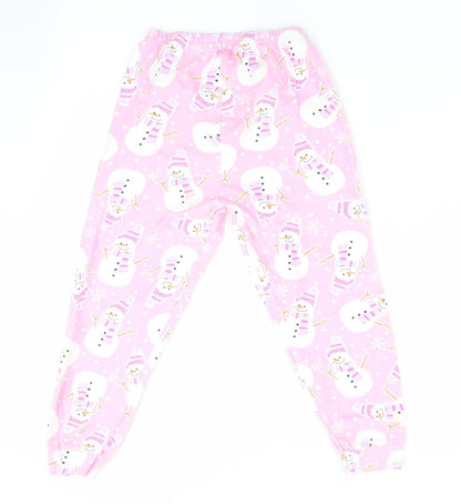 Preworn Girls Pink Solid   Pyjama Pants Size 7-8 Years  - Snowman Print