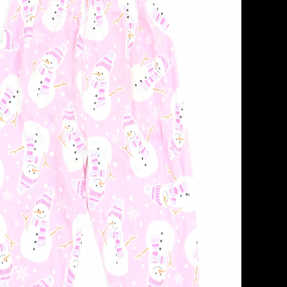 Preworn Girls Pink Solid   Pyjama Pants Size 7-8 Years  - Snowman Print