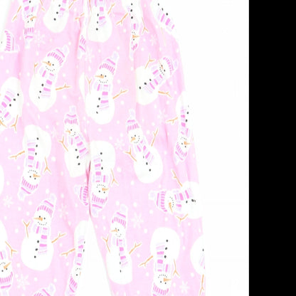 Preworn Girls Pink Solid   Pyjama Pants Size 7-8 Years  - Snowman Print
