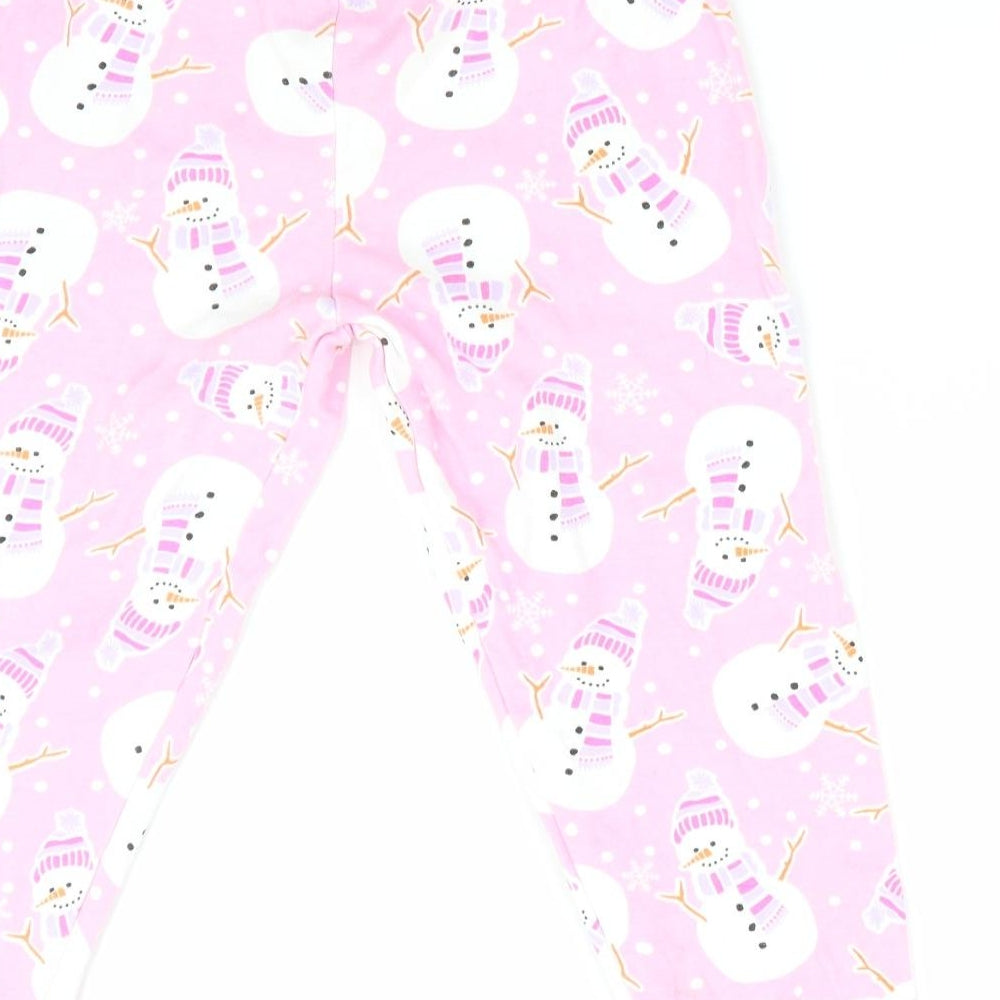 Preworn Girls Pink Solid   Pyjama Pants Size 7-8 Years  - Snowman Print