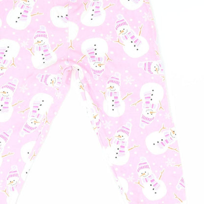 Preworn Girls Pink Solid   Pyjama Pants Size 7-8 Years  - Snowman Print