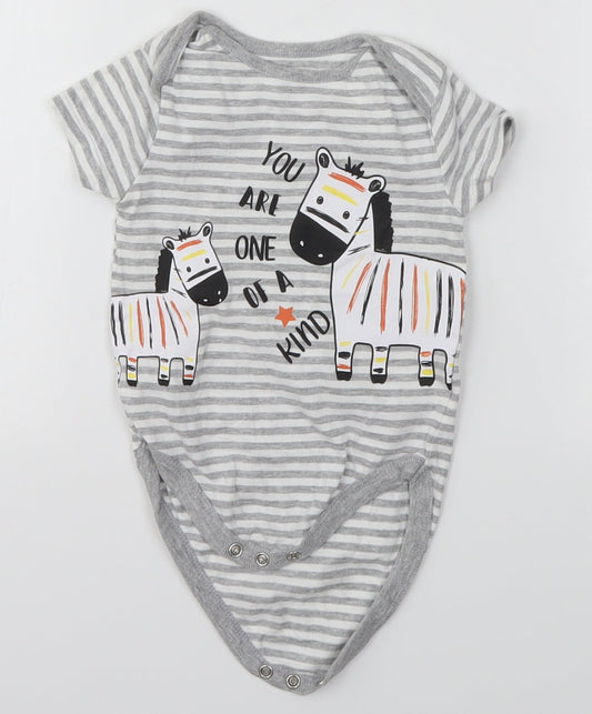 Front view of Pep&Co Baby Grey Striped Babygrow One-Piece, size 6-9, Months
