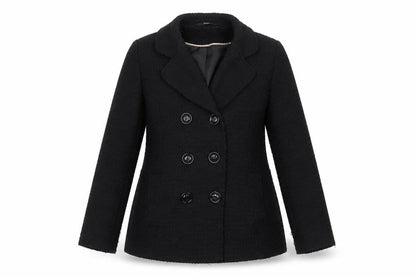 Front view of Bonmarché women’s black overcoat coat, size UK 14
