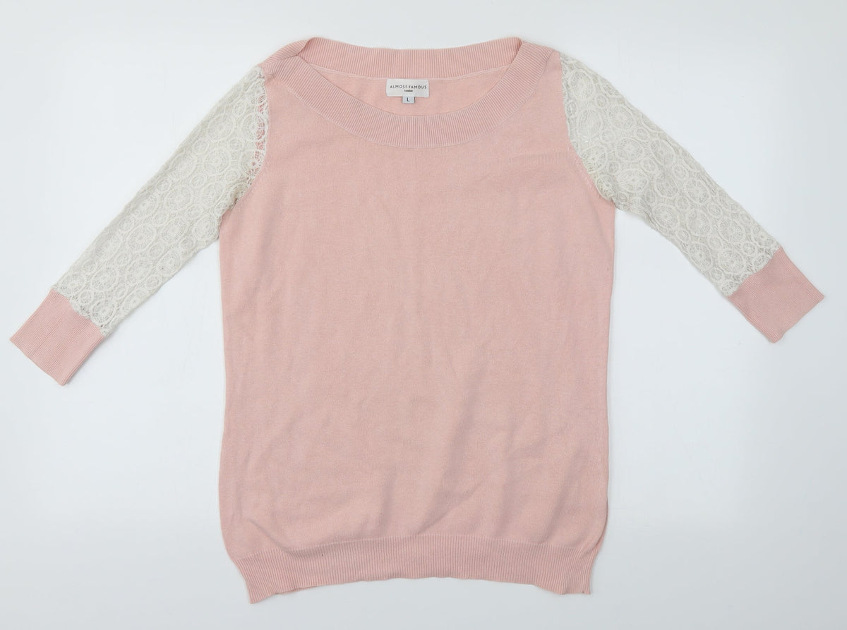 Additional front view of Almost Famous women’s pink basic blouse, size L