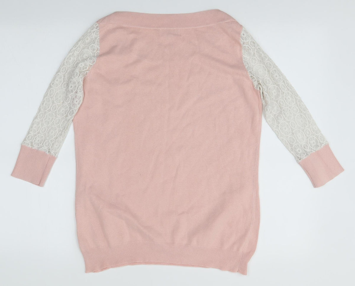 Back view of Almost Famous women’s pink basic blouse, size L