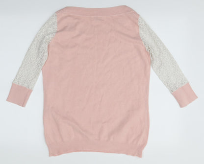 Back view of Almost Famous women’s pink basic blouse, size L