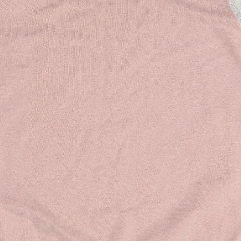 Brand and care label for Almost Famous women’s pink basic blouse, size L