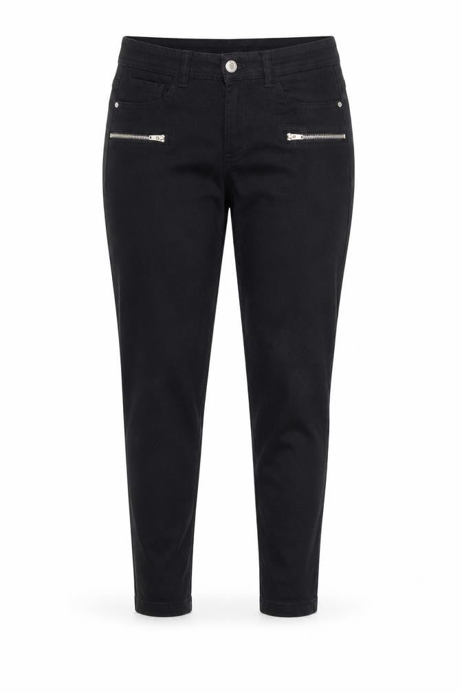Front view of beloved women’s black skinny jeans, size UK 8, 28-inch leg