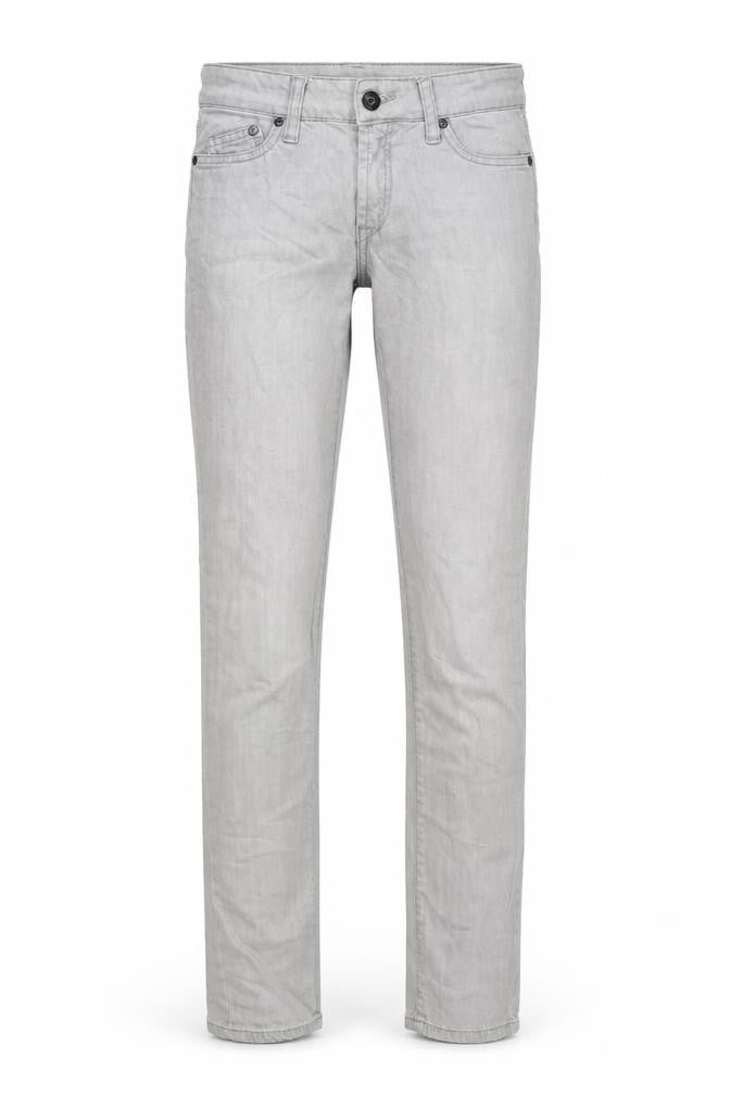 Front view of H&M women’s grey straight jeans, size UK 26, in, 31-inch leg