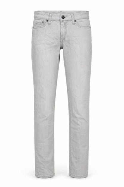 Front view of H&M women’s grey straight jeans, size UK 26, in, 31-inch leg