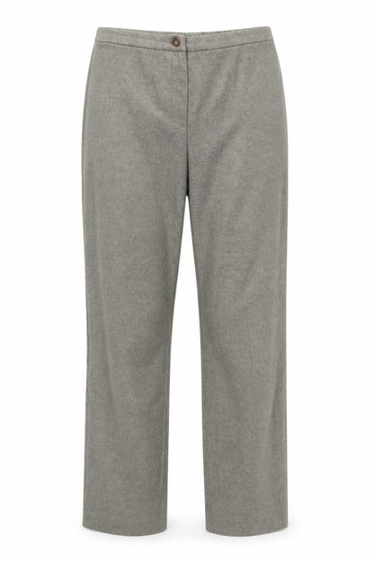 Front view of H&M women’s beige trousers, size UK 32, in, 28-inch leg