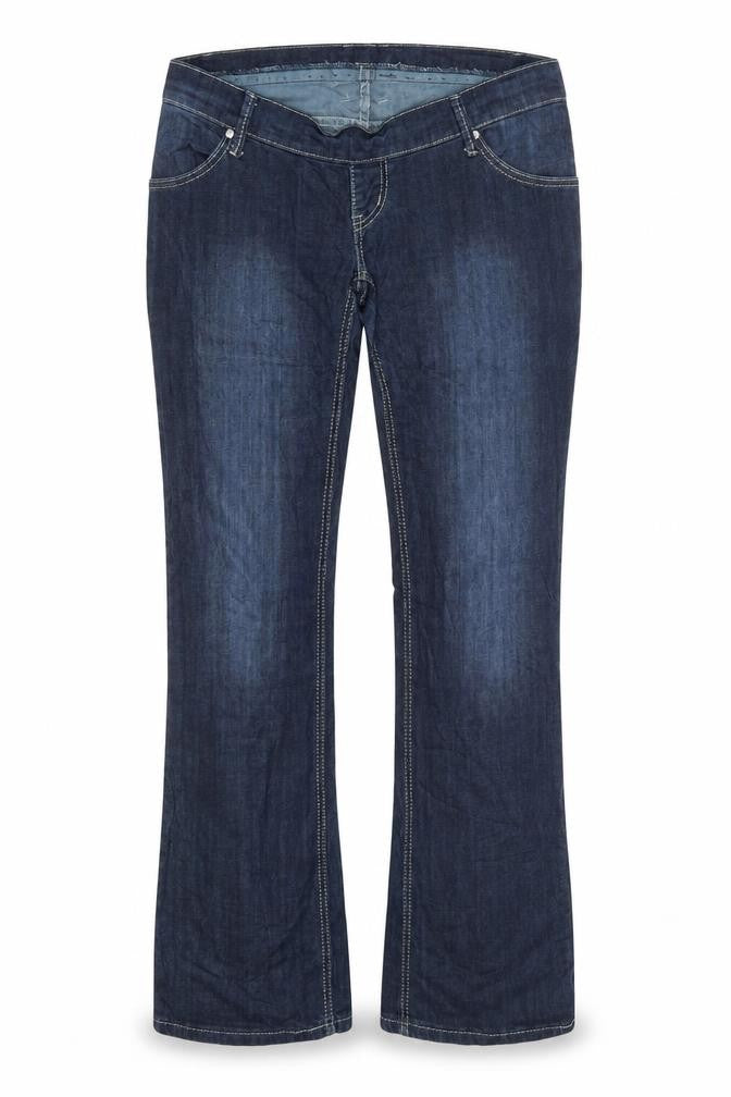 Front view of makpl women’s blue bootcut jeans, size XL, 32-inch leg