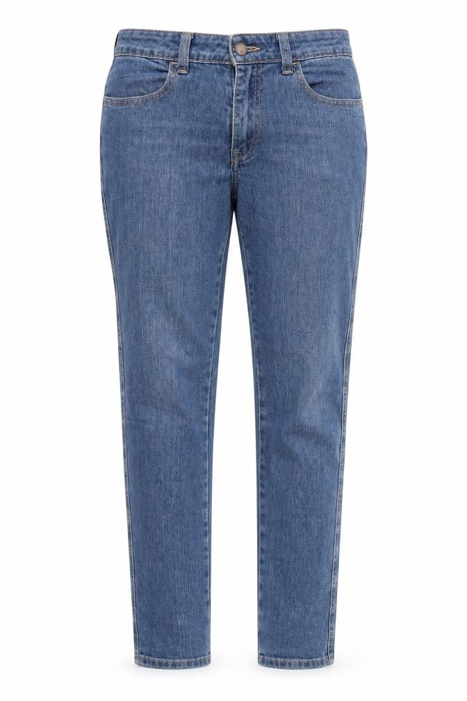 Front view of H&M women’s blue straight jeans, size UK 26, in, 30-inch leg
