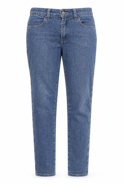 Front view of H&M women’s blue straight jeans, size UK 26, in, 30-inch leg