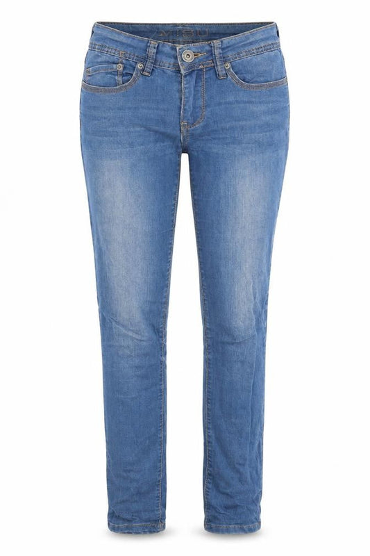 Front view of Amisu women’s blue skinny jeans, size UK 28, in, 30-inch leg