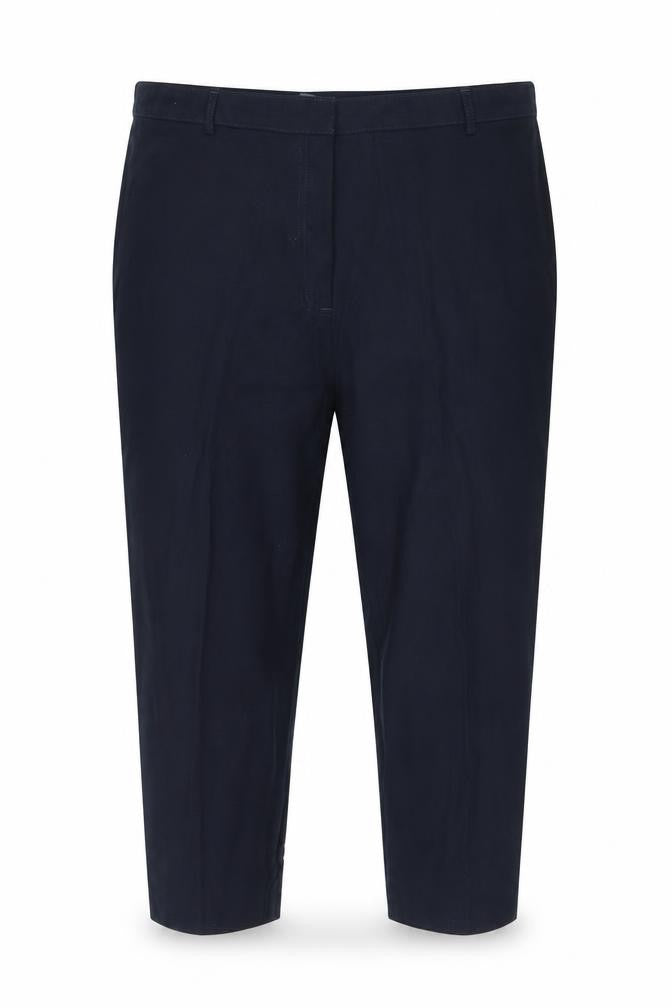 Front view of Marks & Spencer women’s blue trousers, size UK 16, 20-inch leg