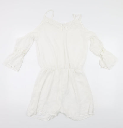 Preworn Womens White Solid  Top Bodysuit Size L